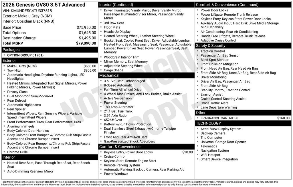 New 2026 Genesis GV80 3.5T Advanced image 5