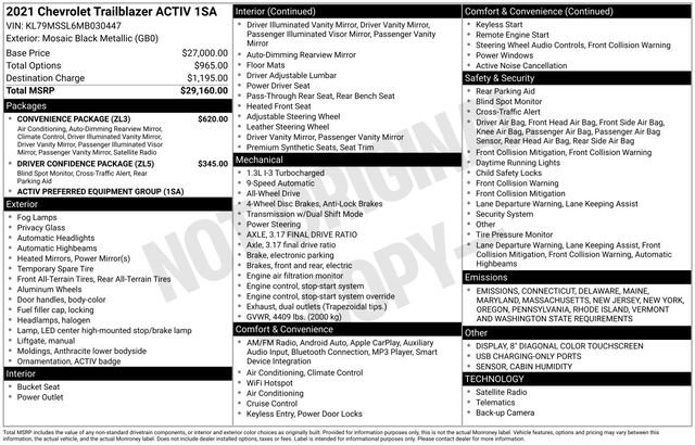 Used 2021 Chevrolet TrailBlazer ACTIV w/ Convenience Package image 31