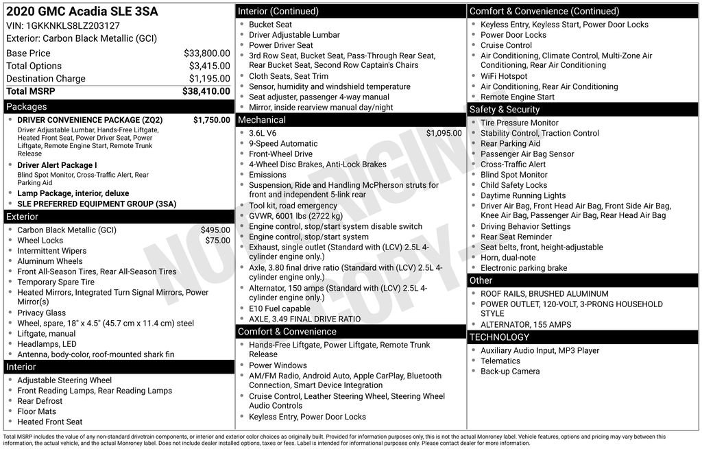 Used 2020 GMC Acadia SLE w/ Driver Convenience Package image 6