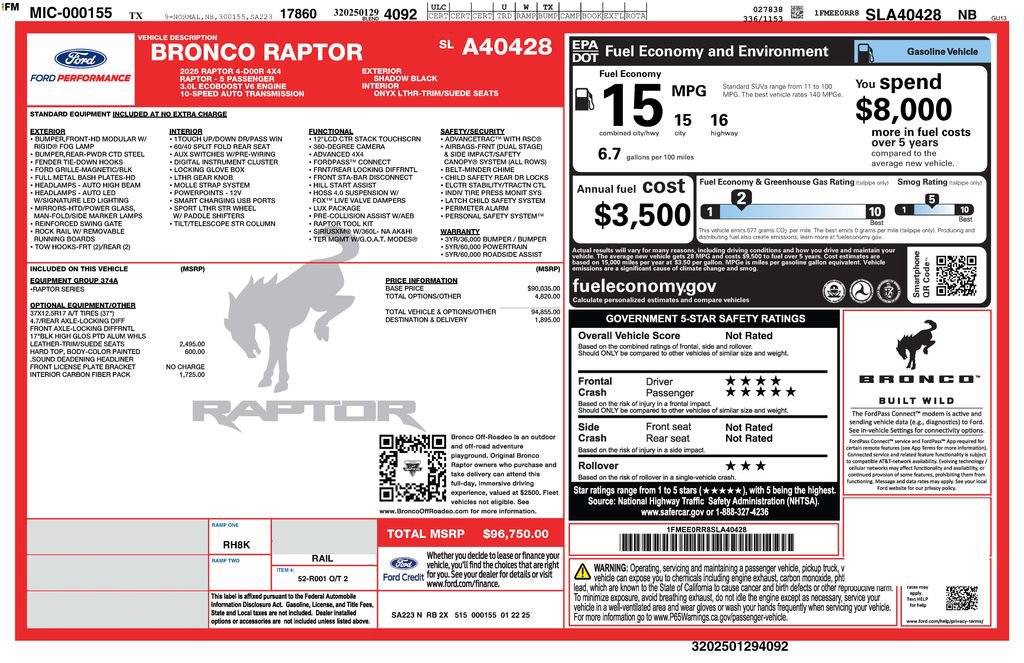 Used 2025 Ford Bronco Raptor w/ Interior Carbon Fiber Pack image 2