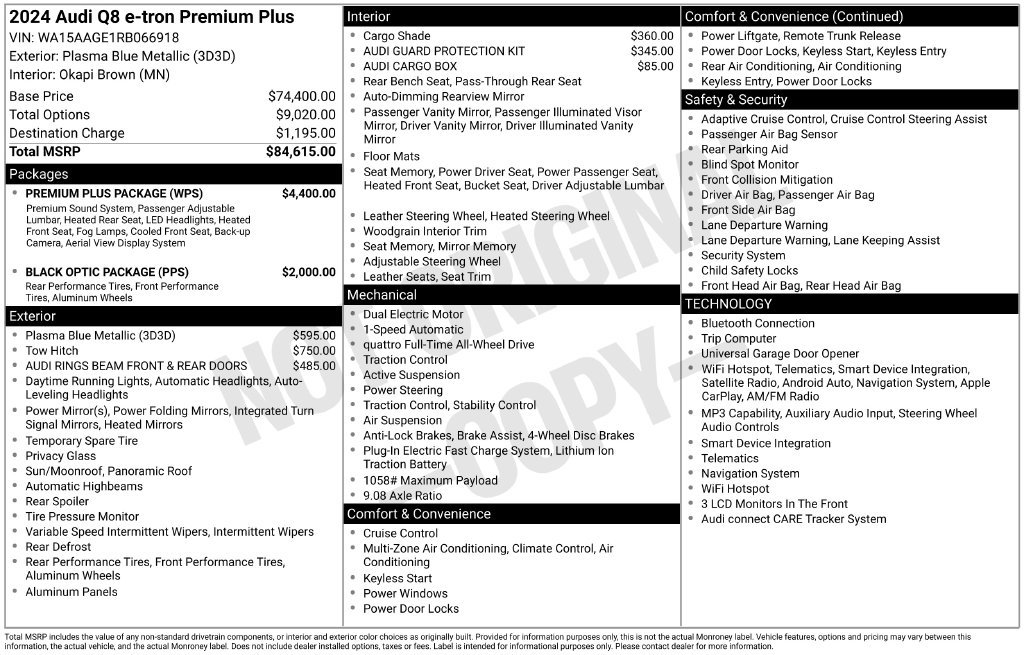 Used 2024 Audi Q8 e-tron Premium Plus w/ Premium Plus Package AWD/4WD image 3