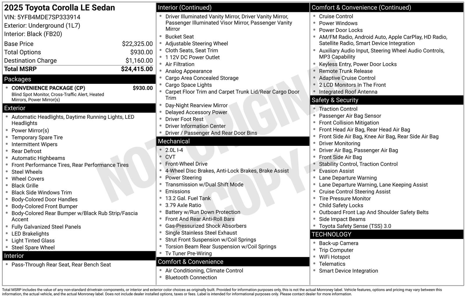 Used 2025 Toyota Corolla LE w/ Convenience Package FWD image 3