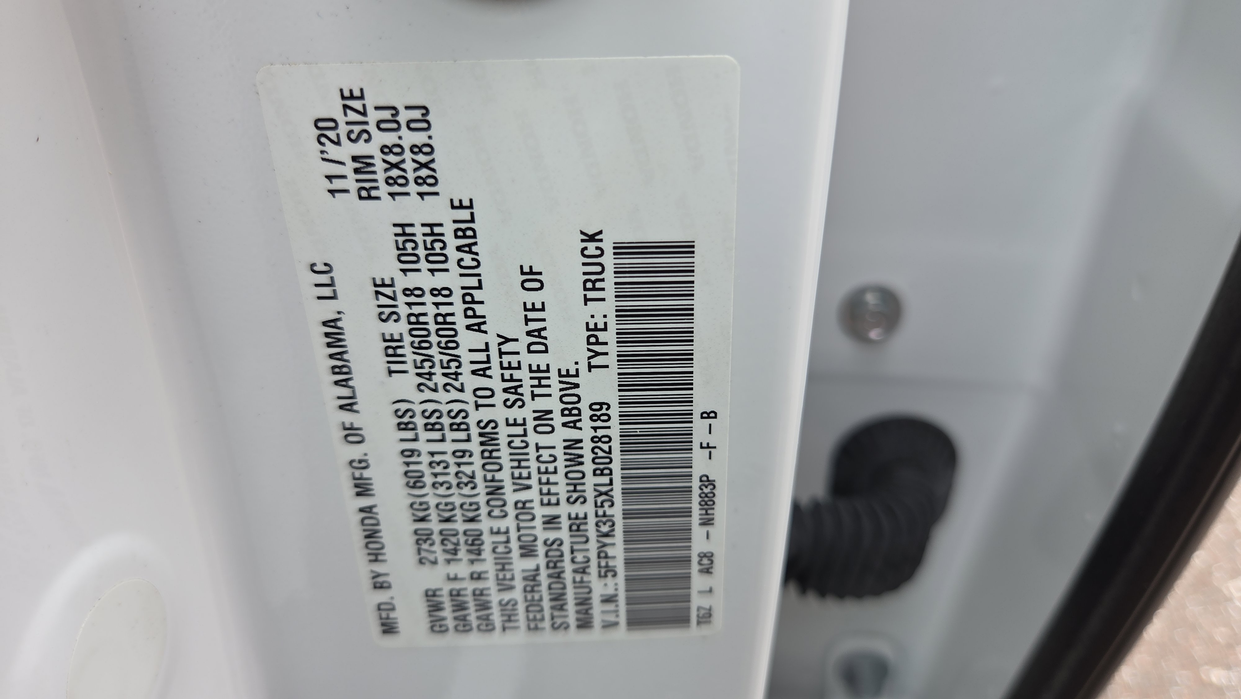 Certified 2020 Honda Ridgeline RTL image 28