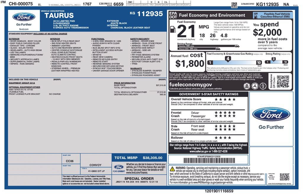 Used 2019 Ford Taurus Limited FWD image 5
