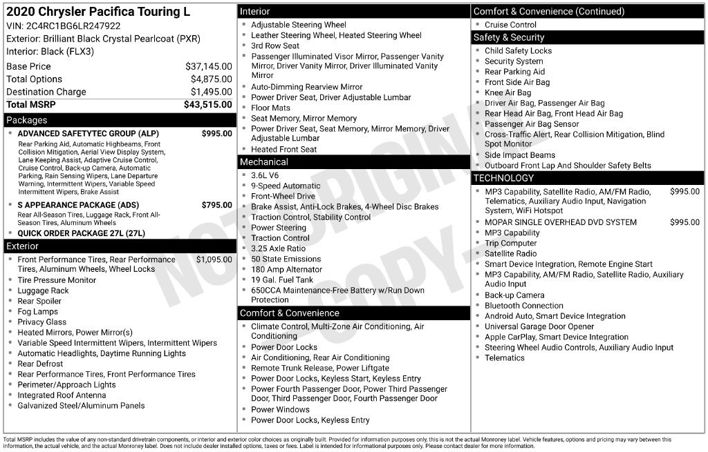 Used 2020 Chrysler Pacifica Touring-L w/ Advanced Safetytec Group FWD image 25