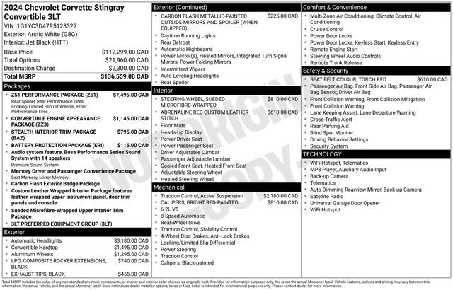 Used 2024 Chevrolet Corvette Stingray Premium Conv w/ Z51 Performance Package RWD image 22