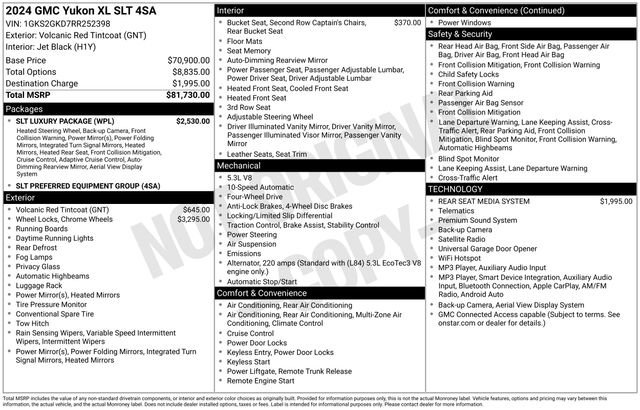 Used 2024 GMC Yukon XL SLT w/ SLT Luxury Package AWD/4WD image 2