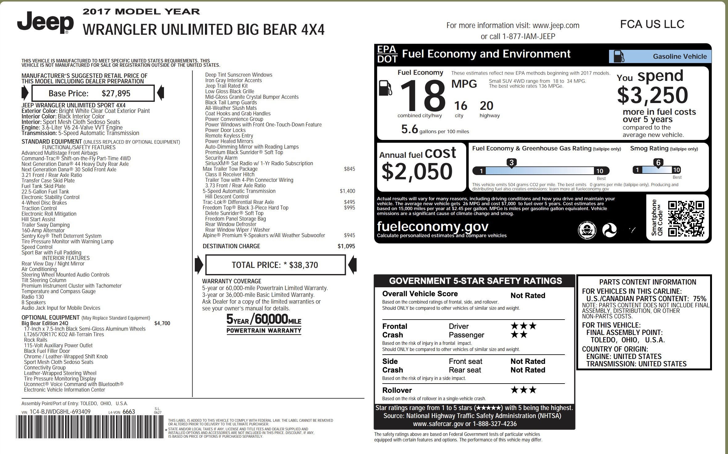 Used 2017 Jeep Wrangler Unlimited Sport image 2