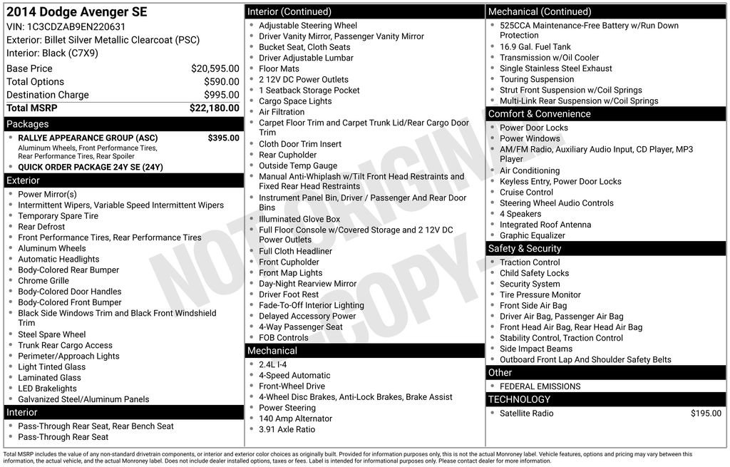 Used 2014 Dodge Avenger SE w/ Rallye Appearance Group image 2