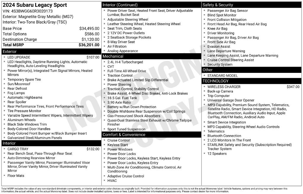 Certified 2024 Subaru Legacy Sport AWD/4WD image 8