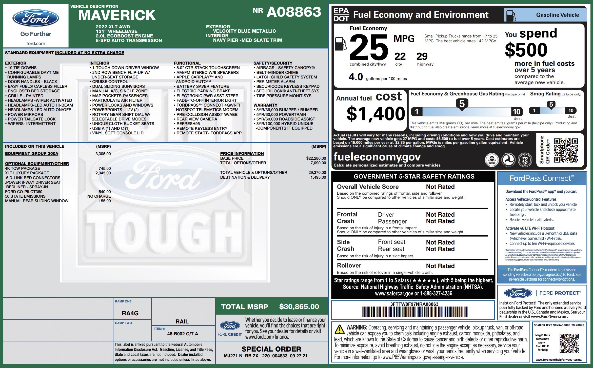 Used 2022 Ford Maverick XLT w/ Equipment Group 300A Standard image 5