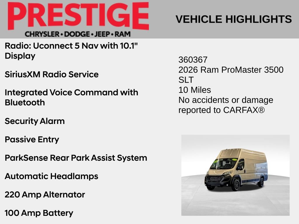 Used 2026 RAM ProMaster 3500 w/ Quick Order Package 22G SLT FWD image 4