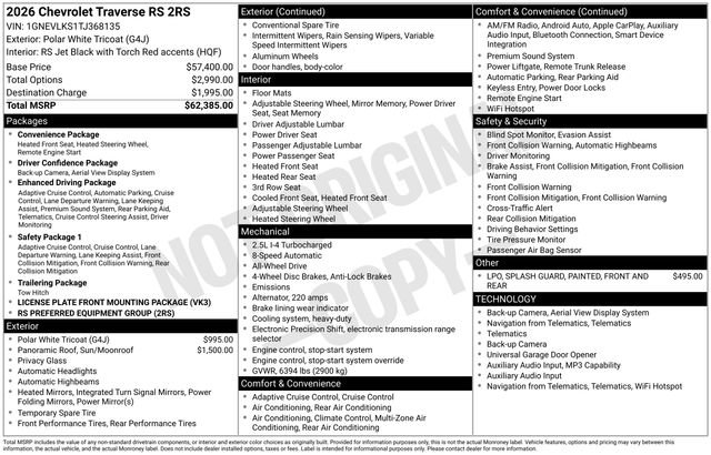 New 2026 Chevrolet Traverse RS AWD/4WD image 4
