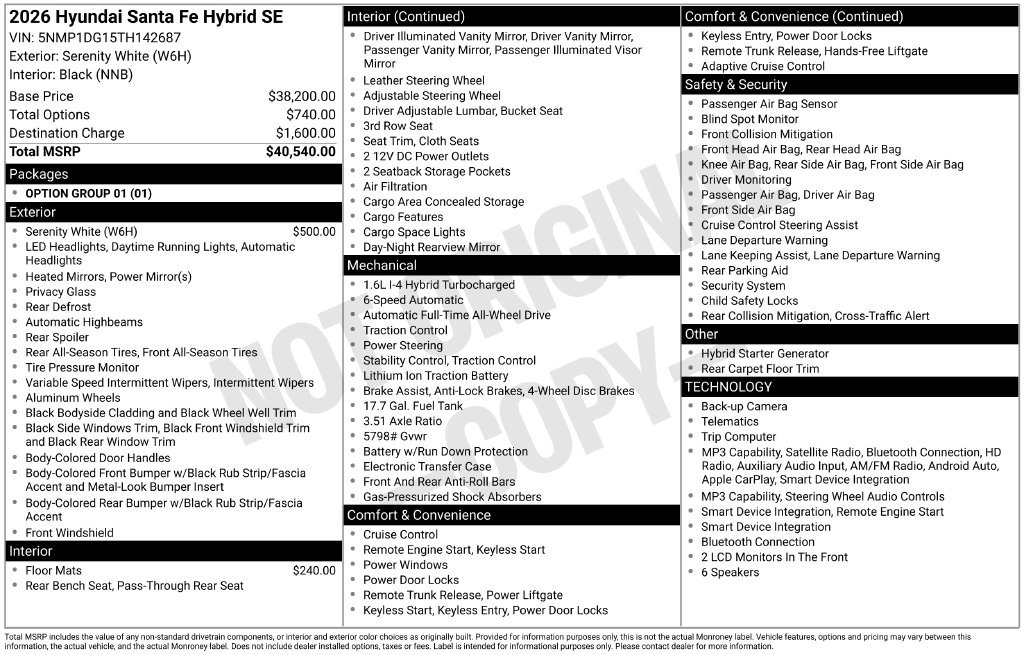 New 2026 Hyundai Santa Fe SE AWD/4WD image 6