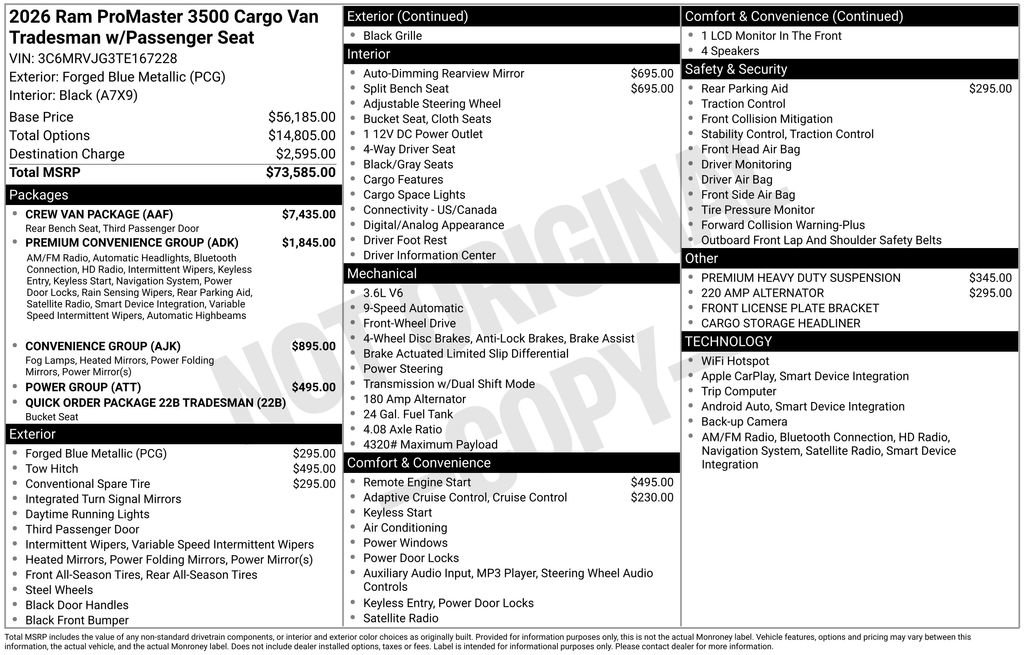 New 2026 RAM ProMaster 3500 w/ Crew Van Package FWD image 3