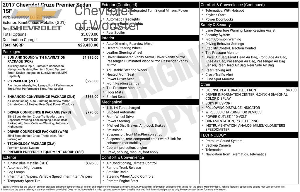 Used 2017 Chevrolet Cruze Premier FWD image 16