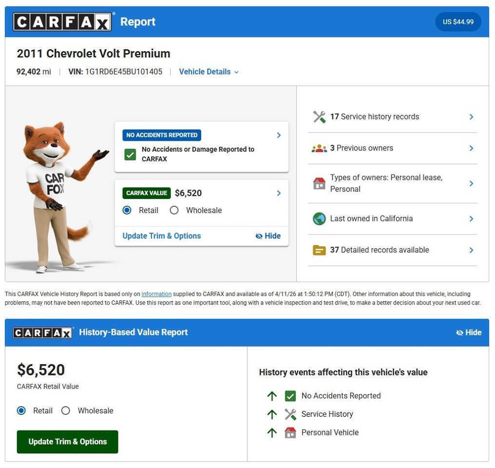 Used 2011 Chevrolet Volt Premium w/ Premium Trim Package image 2