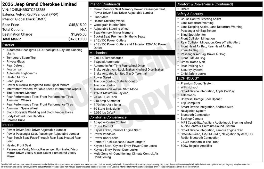 New 2026 Jeep Grand Cherokee Limited AWD/4WD image 28