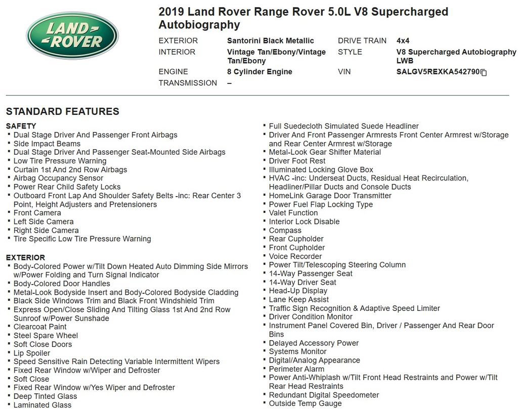 Used 2019 Land Rover Range Rover Long Wheelbase Autobiography AWD/4WD image 18