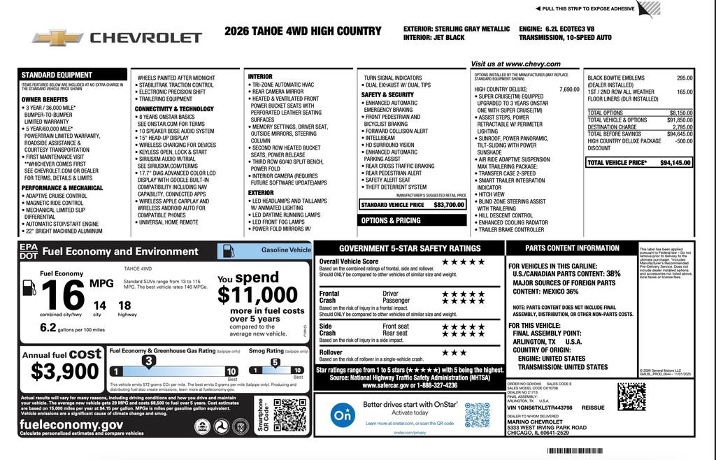 New 2026 Chevrolet Tahoe High Country AWD/4WD image 2