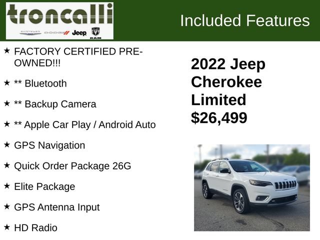 Certified 2022 Jeep Cherokee Limited w/ Elite Package AWD/4WD image 5