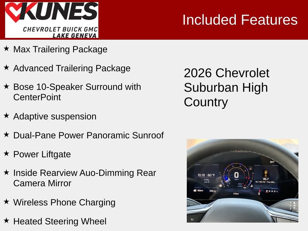 New 2026 Chevrolet Suburban High Country w/ Sun And Tow Package AWD/4WD image 3