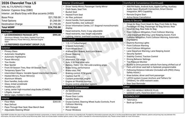 New 2026 Chevrolet Trax LS w/ LS Convenience Package FWD image 4