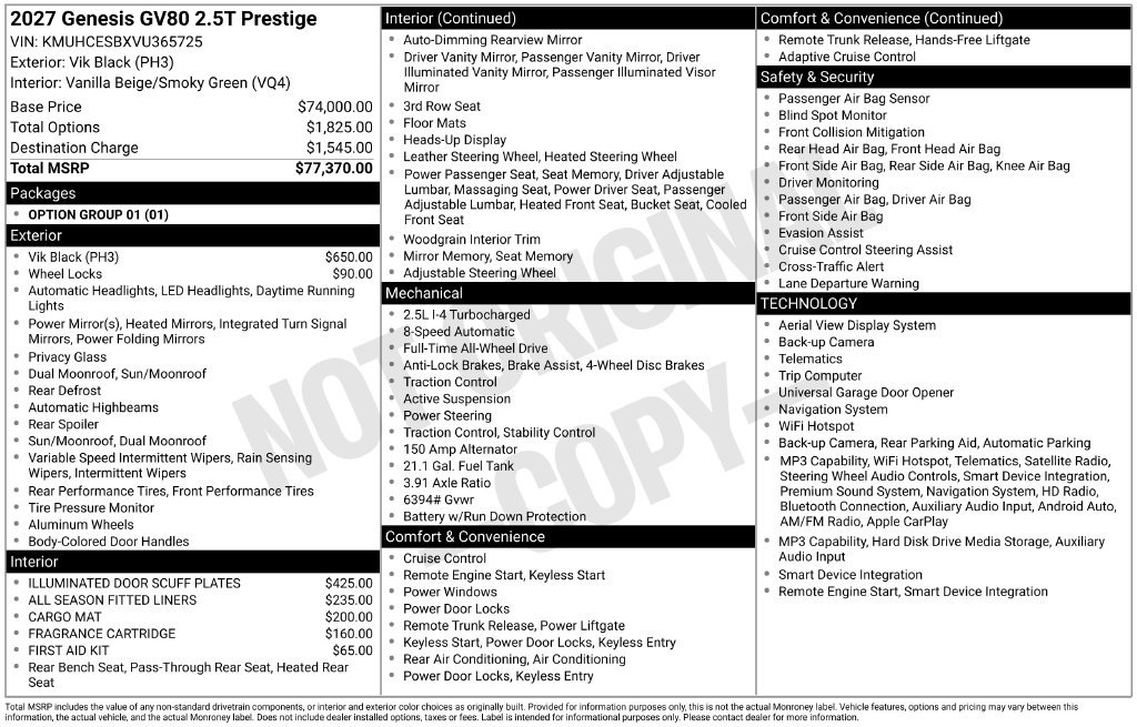 New 2027 Genesis GV80 2.5T Prestige AWD/4WD image 8