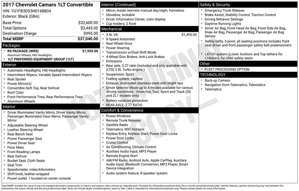 Used 2017 Chevrolet Camaro LT w/ RS Package image 33