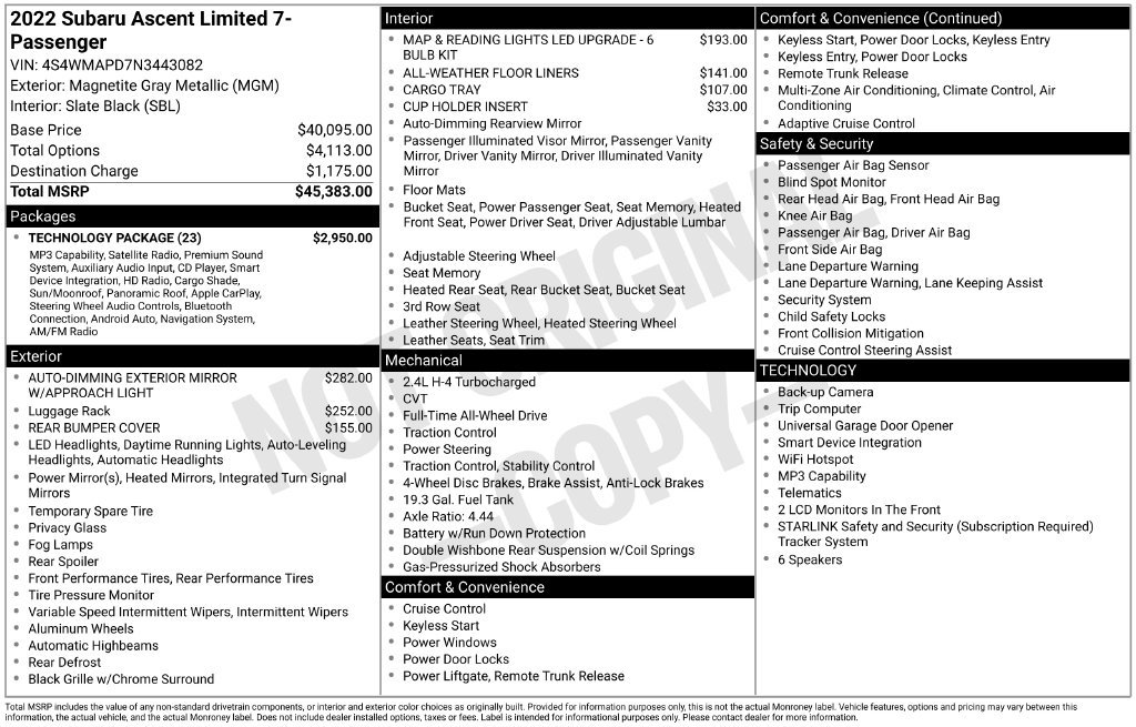 Used 2022 Subaru Ascent Limited w/ Technology Package AWD/4WD image 2