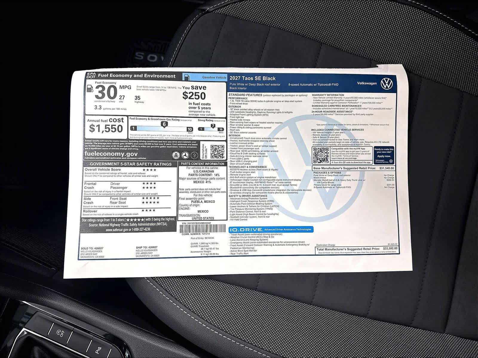 New 2027 Volkswagen Taos SE FWD image 14