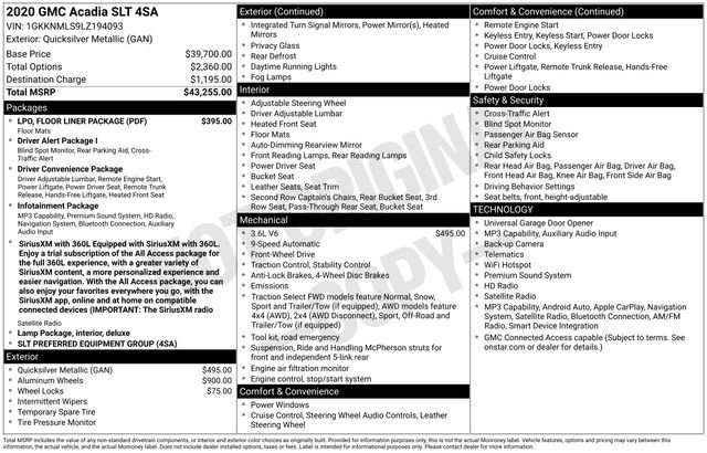 Used 2020 GMC Acadia SLT w/ LPO, Floor Liner Package FWD image 23