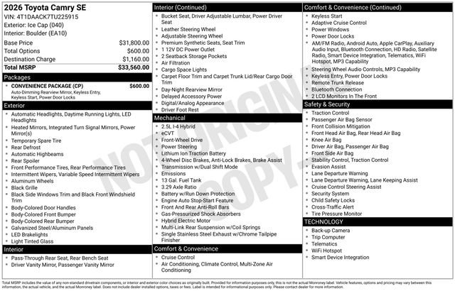 Used 2026 Toyota Camry SE w/ Convenience Package FWD image 32