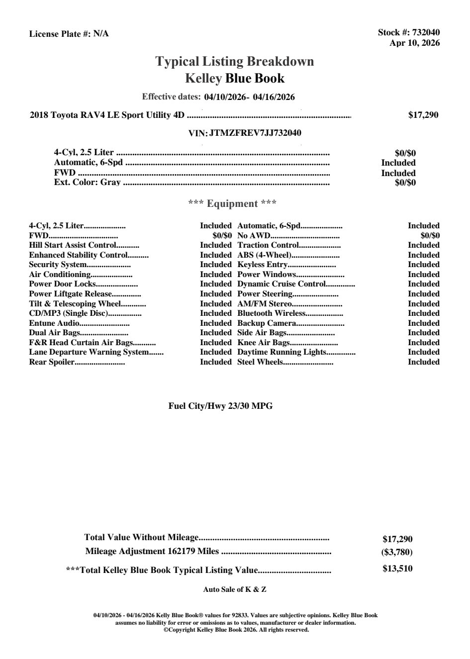 Used 2018 Toyota RAV4 LE w/ Carpet Mat Package image 7