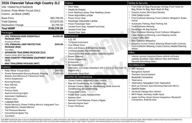 New 2026 Chevrolet Tahoe High Country AWD/4WD image 27