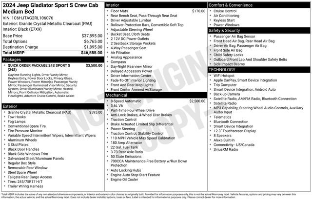 Certified 2024 Jeep Gladiator Sport AWD/4WD image 3