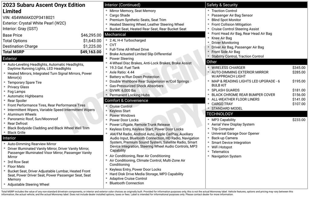 Used 2023 Subaru Ascent Onyx Edition Limited image 42