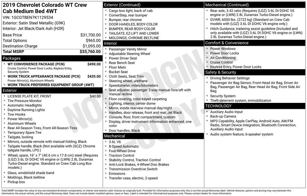 Used 2019 Chevrolet Colorado W/T w/ WT Convenience Package AWD/4WD image 33