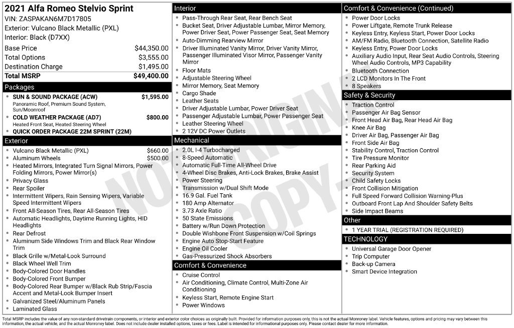 Used 2021 Alfa Romeo Stelvio Sprint w/ Sun & Sound Package AWD/4WD image 4