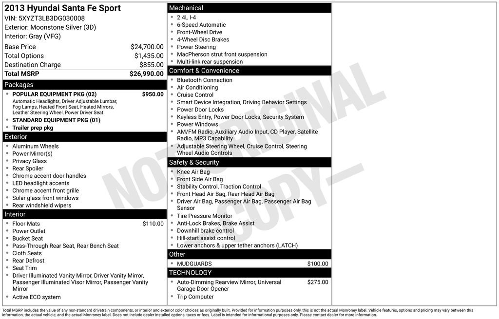 Used 2013 Hyundai Santa Fe Sport w/ Popular Equipment Pkg FWD image 3