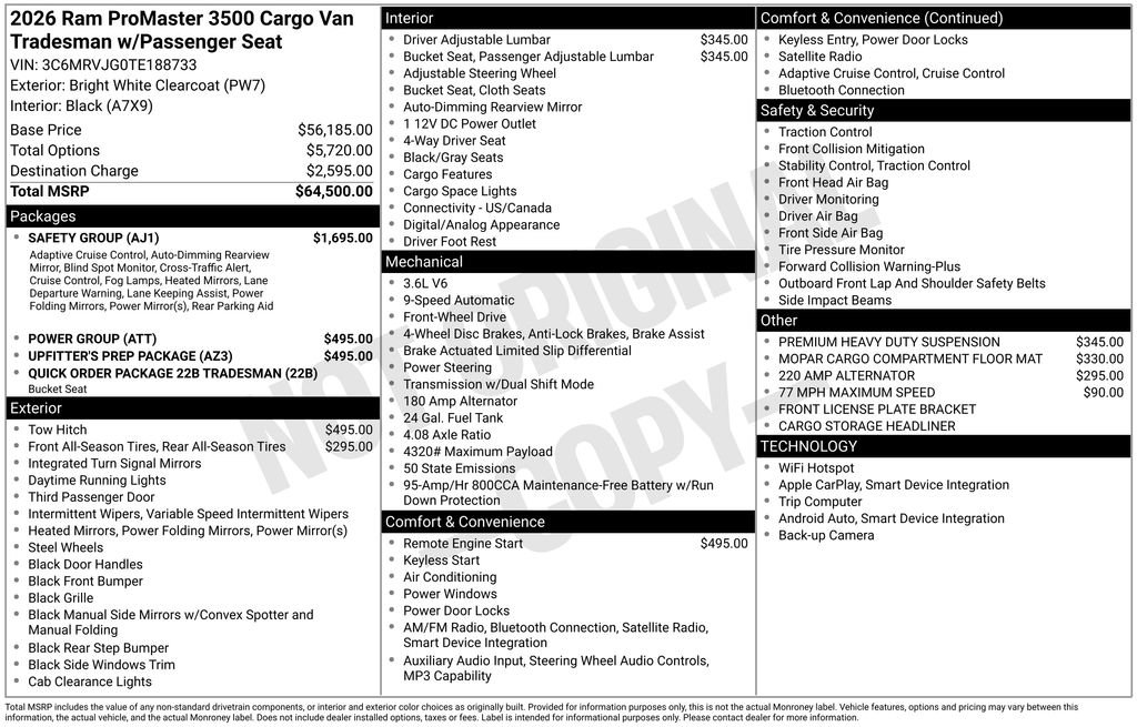 New 2026 RAM ProMaster 3500 w/ Safety Group FWD image 36