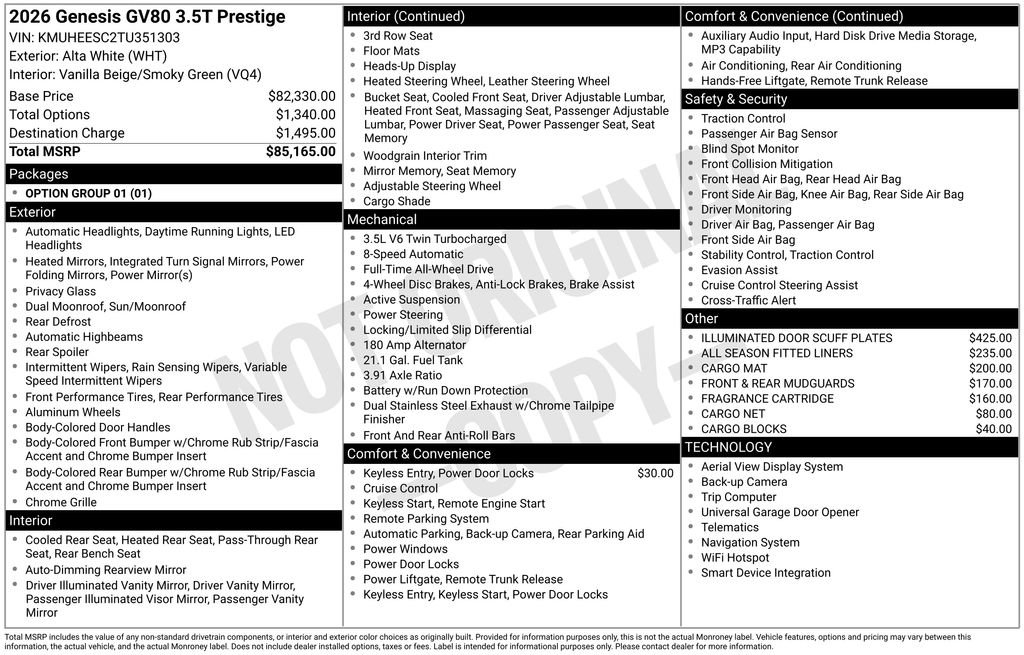 New 2026 Genesis GV80 3.5T Prestige AWD/4WD image 4