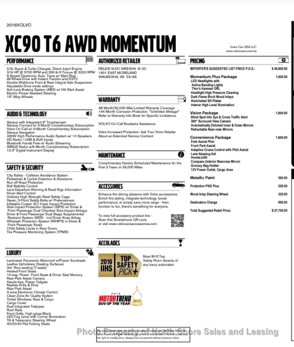 Used 2016 Volvo XC90 T6 Momentum w/ Momentum Plus Package AWD/4WD image 55