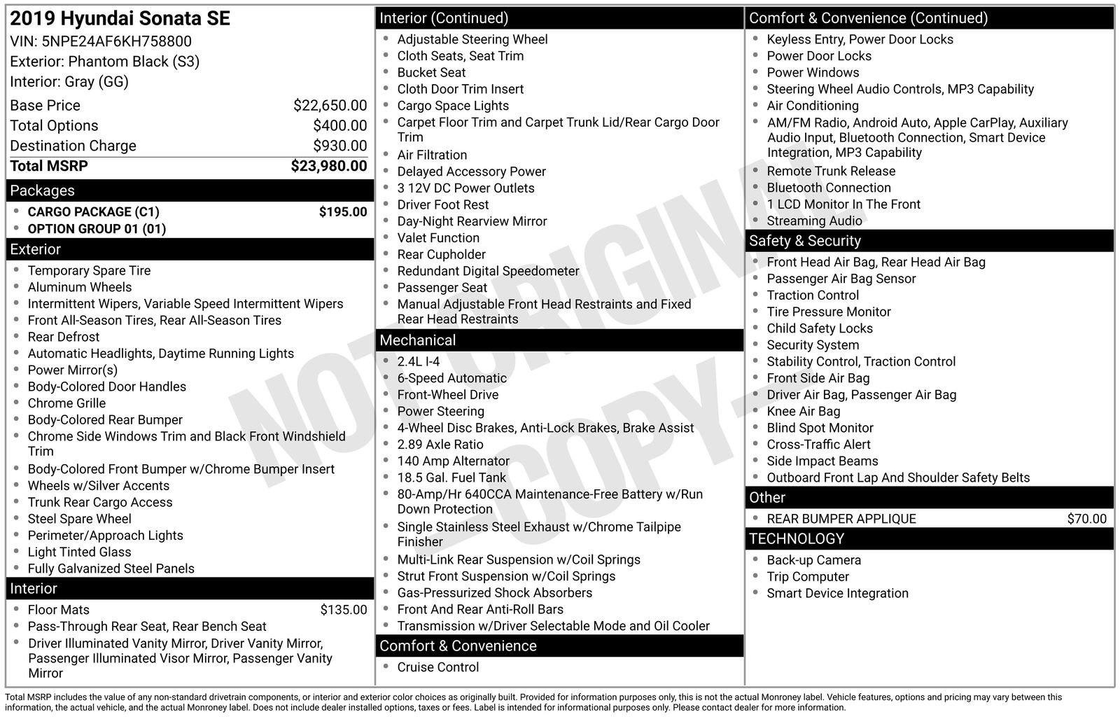 Used 2019 Hyundai Sonata SE w/ Cargo Package FWD image 32