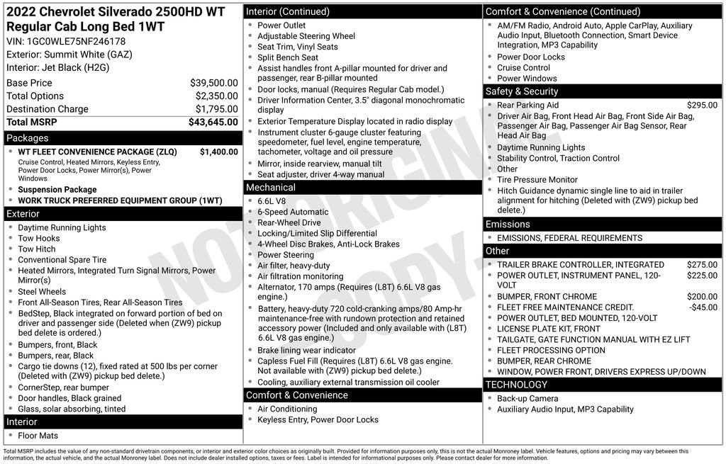 Used 2022 Chevrolet Silverado 2500 W/T w/ WT Fleet Convenience Package image 6