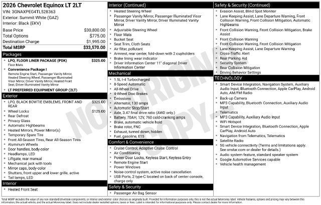 New 2026 Chevrolet Equinox LT w/ LPO, Floor Liner Package AWD/4WD image 4