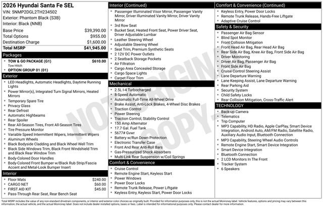 New 2026 Hyundai Santa Fe SEL w/ Tow & Go Package