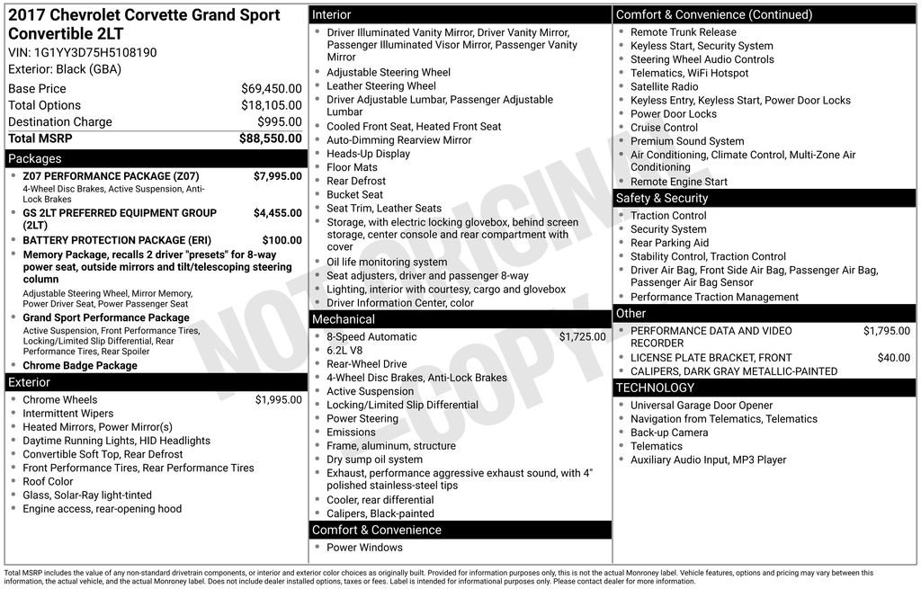 Used 2017 Chevrolet Corvette Grand Sport w/ Z07 Performance Package RWD image 40
