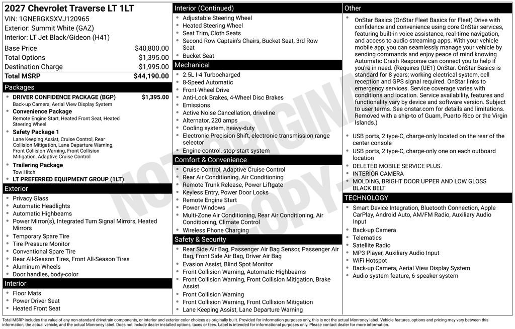New 2027 Chevrolet Traverse LT w/ Driver Confidence Package FWD image 40