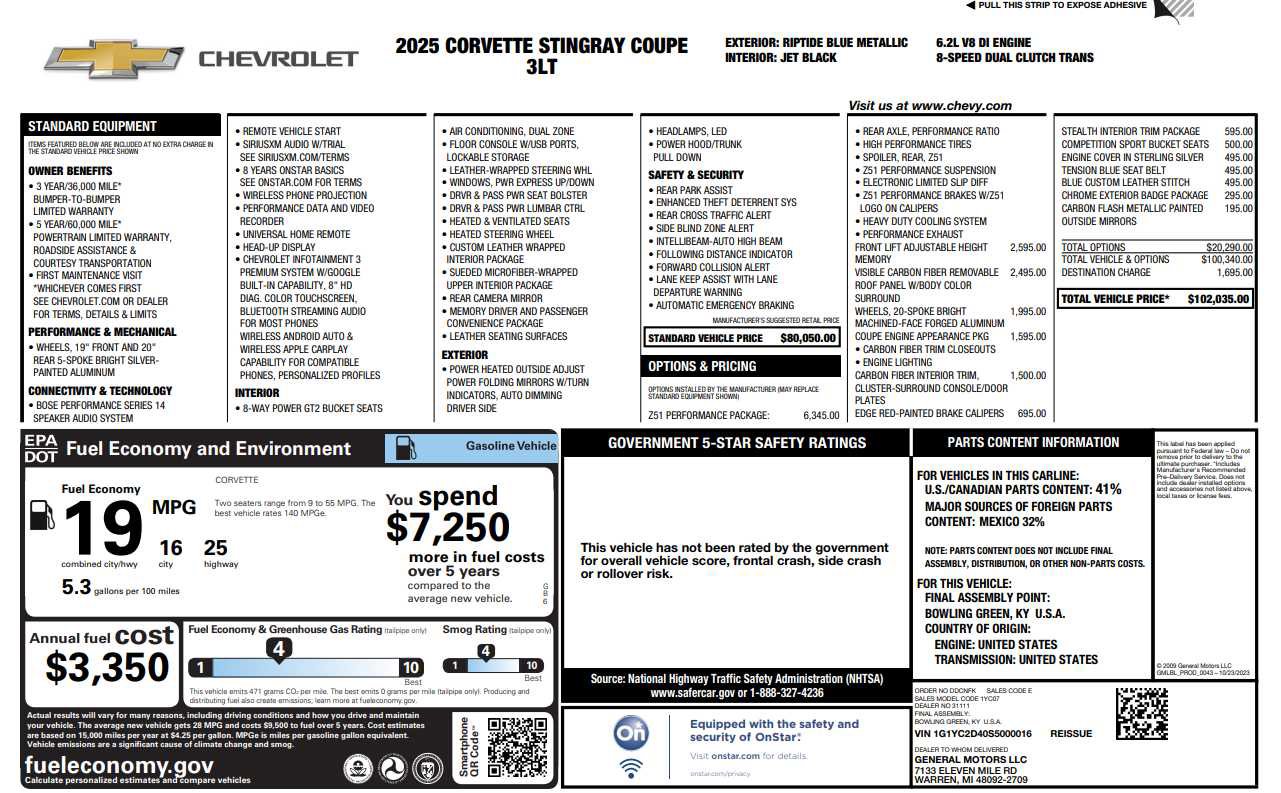 Certified 2025 Chevrolet Corvette Stingray Premium Cpe w/ Z51 Performance Package image 1